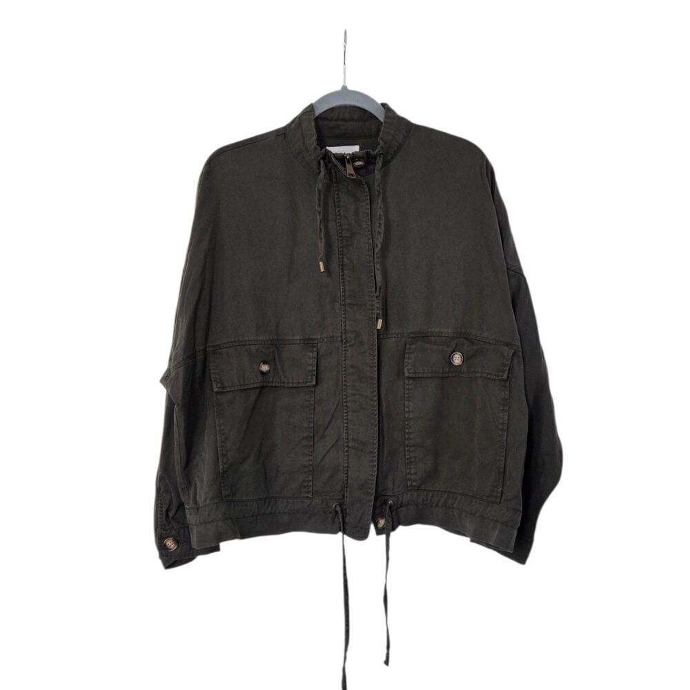 Urban Outfitters Pepita Olive Green Utility Oversized Roll Tab Zip Jacket Medium